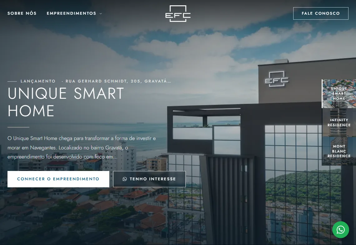 Site da EFC Empreendimentos, feito pela Onfaz