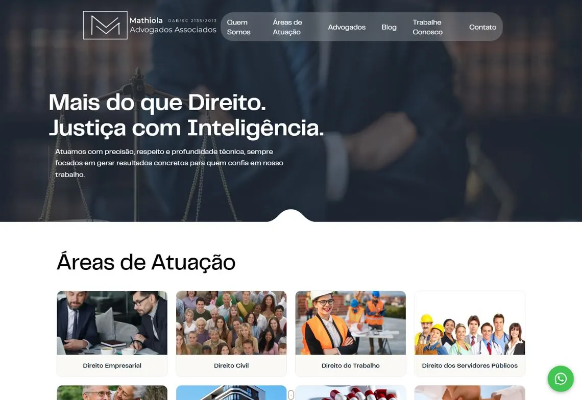 Site da Mathiola Advogados Associados, feito pela Onfaz