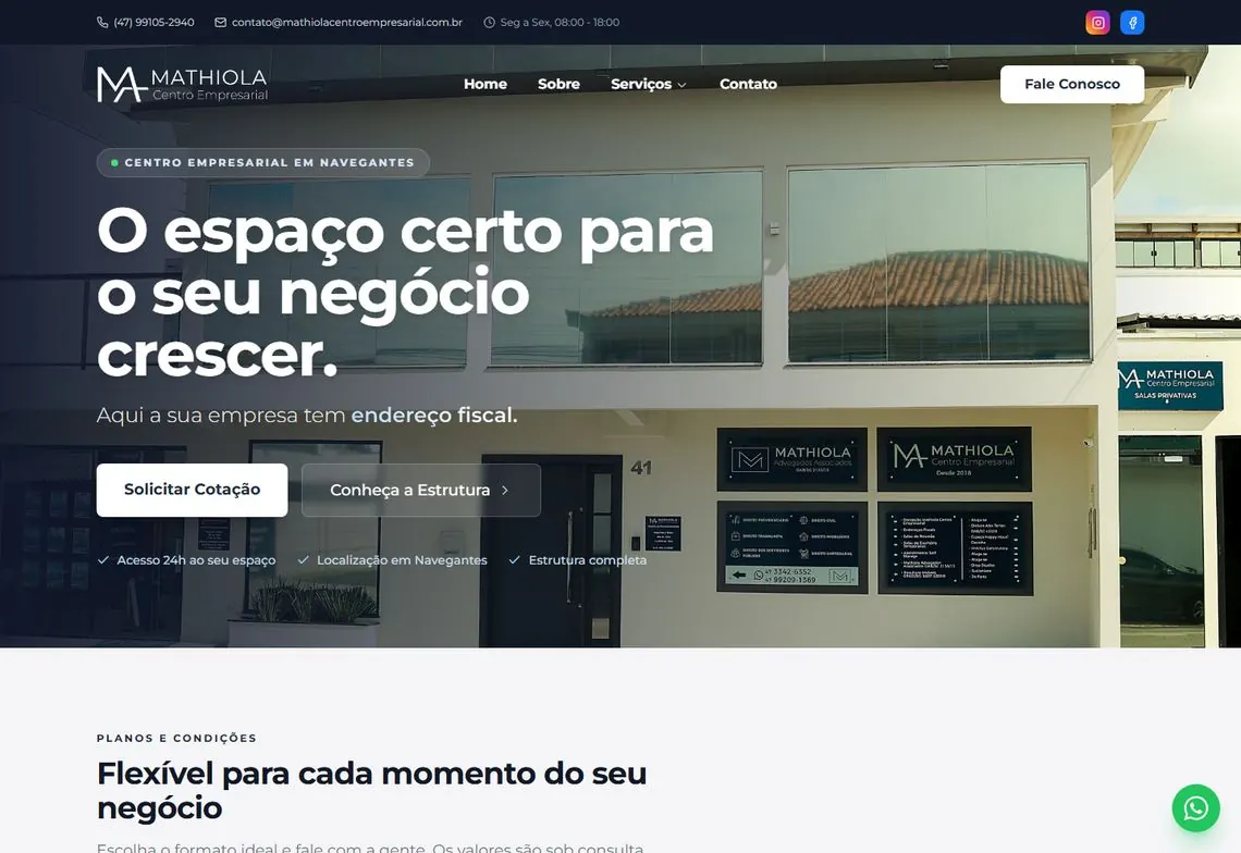 Site da Mathiola Centro Empresarial, feito pela Onfaz